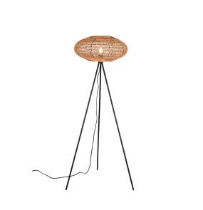Lampa podłogowa HEDDA 412300136 nowoczesna lampa w kolorze czarnym z kloszem w kolorze drewna TRIO