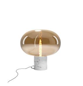 Lampa stołowa MOONSTONE T0056 oprawa w kolorze białego marmuru z bursztynowym kloszem MAXLIGHT