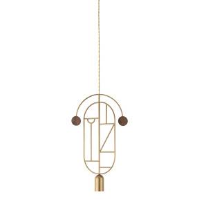 Lampa wisząca WOODEN DOTS WD07_GOLD_WALNUT oprawa w kolorze złotym z elementami drewna orzechowego NOMON