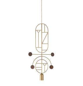 Lampa wisząca WOODEN DOTS WDS08 oprawa w kolorze złota z elementami drewna orzechowego NOMON