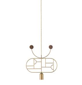 Lampa wisząca WOODEN DOTS WD08_GOLD_WALNUT oprawa w kolorze złotym z elementami drewna orzechowego NOMON