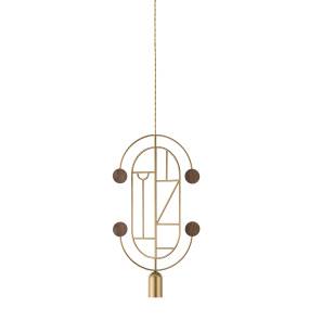 Lampa wisząca WOODEN DOTS WDS04_GOLD_WALNUT oprawa w kolorze złotym z elementami drewna orzechowego NOMON