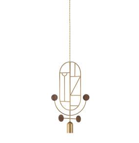 Lampa wisząca WOODEN DOTS WDS05_GOLD_WALNUT oprawa w kolorze złotym z elementami drewna orzechowego NOMON