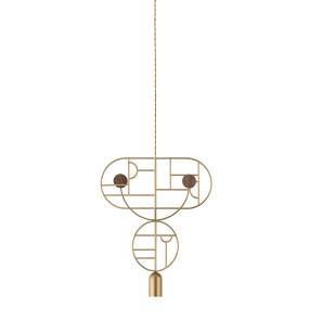 Lampa wisząca WOODEN DOTS WDS07_GOLD_WALNUT oprawa w kolorze złotym z elementami drewna orzechowego NOMON