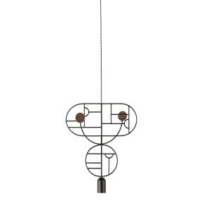 Lampa wisząca WOODEN DOTS WDBNS07_GRAPHITE_WALNUT oprawa w kolorze grafitowym z elementami drewna orzechowego NOMON