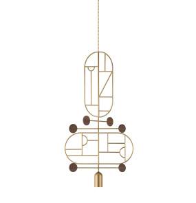 Lampa wisząca WOODEN DOTS WDS13_GOLD_WALNUT oprawa w kolorze złotym z elementami drewna orzechowego NOMON