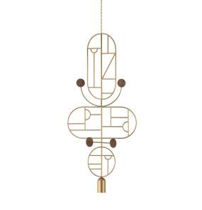 Lampa wisząca WOODEN DOTS WDS15_GOLD_WALNUT oprawa w kolorze złotym z elementami drewna orzechowego NOMON