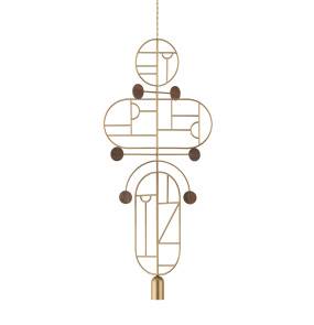 Lampa wisząca WOODEN DOTS WDS19_GOLD_WALNUT oprawa w kolorze złotym z elementami drewna orzechowego NOMON