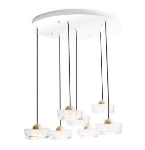 Lampa wisząca LIPARI VII ROUND P0544 oprawa w kolorze szczotkowanego złota z transparentami kloszami MAXLIGHT